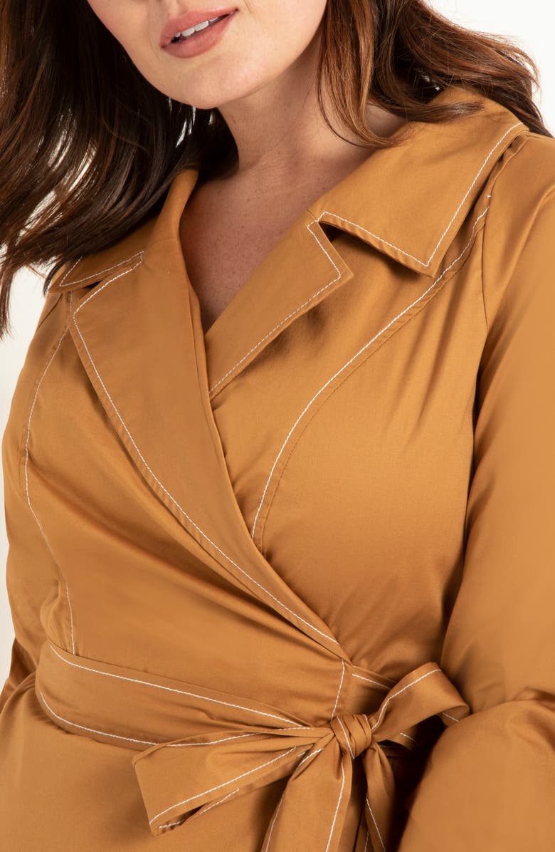 ELOQUII Trench Style Long Sleeve Midi Wrap Dress, Alternate, color,
