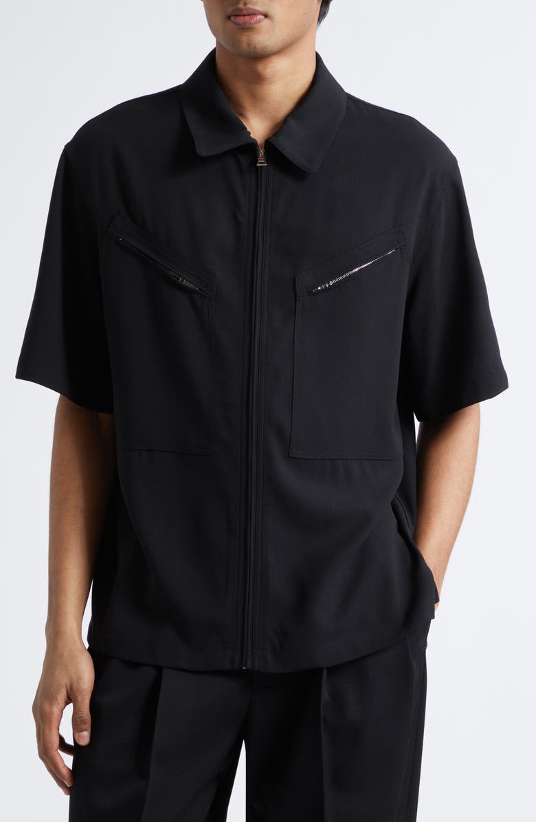 Givenchy Utility Zip Front Wool Shirt, Main, color, Black