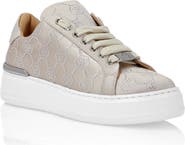 PHILIPP PLEIN Satin Lo Top Sneakers Monogram Strass Women