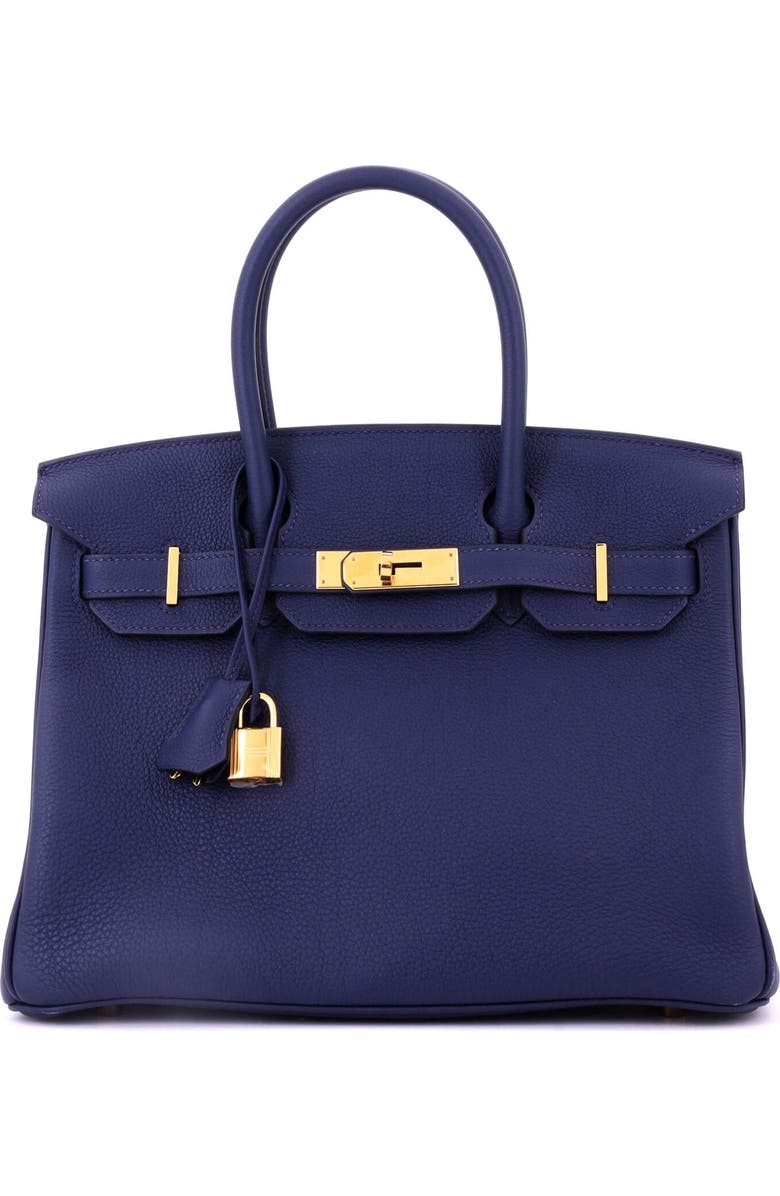 Pre-Owned Hermes Birkin Handbag Blue Togo with Gold Hardware 30, Main, color, Bleu Navy