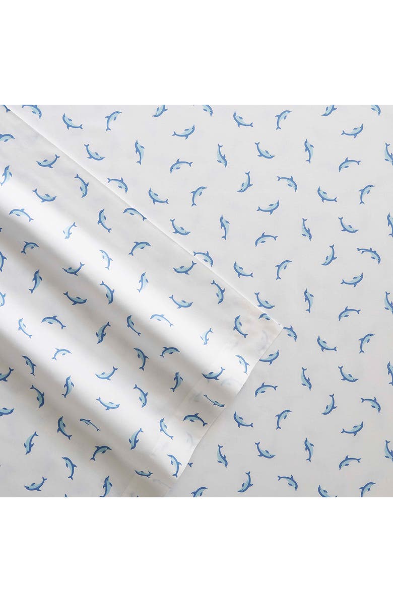 POPPY AND FRITZ Dolphin Print 200 Thread Count Cotton Percale Sheet Set, Alternate, color, Light Pastel Blue