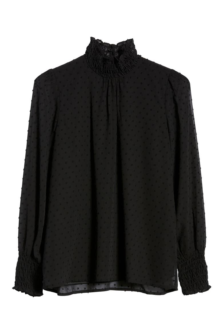 Long Sleeve Swiss Dot Blouse, Alternate, color, BLACK