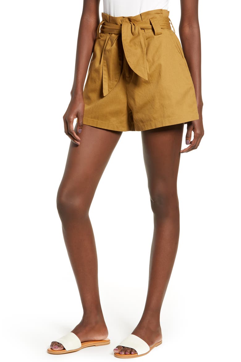 Paperbag Waist Shorts, Main, color, CAMEL