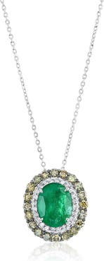 SOUZANA by Suzy Levian 14K Gold 2.96ct Emerald & 0.81cttw Diamond Pendant Necklace
