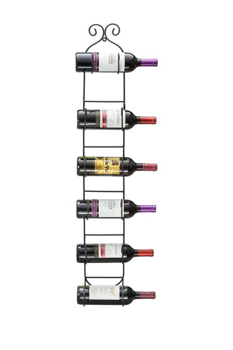 Black 6 Bottle Wall Mount Wine/Towel Rack