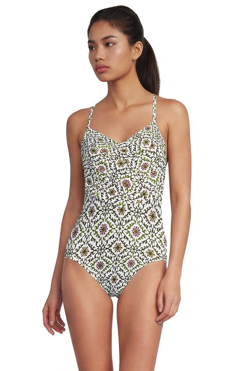 Slender Suit V-neck Pleated X-back One Piece Swimsuit Adjustable Straps