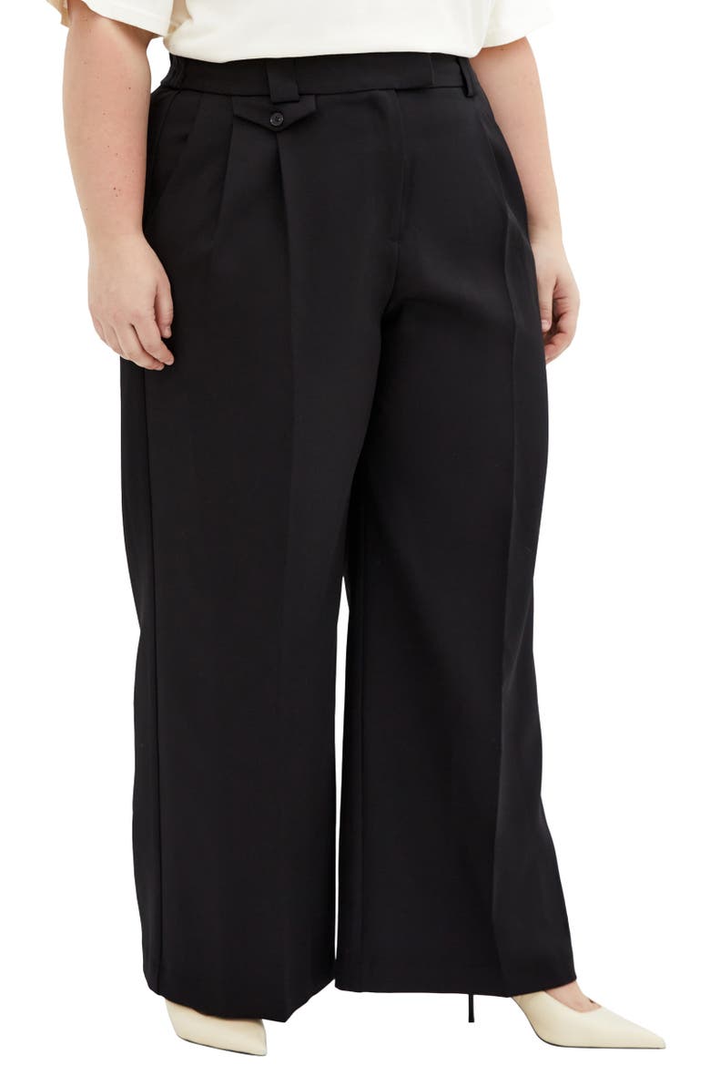Jazmin Pleat Crepe Wide Leg Pants, Alternate, color, BLACK