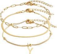 Adornia Set of 3 Tarnish Resistant 18K Gold Plated Chain Bracelets