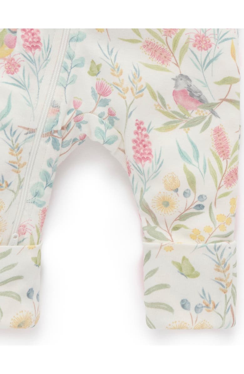 Purebaby Australiana Floral Zip Romper & Bib Set, Alternate, color, Aviary Garden