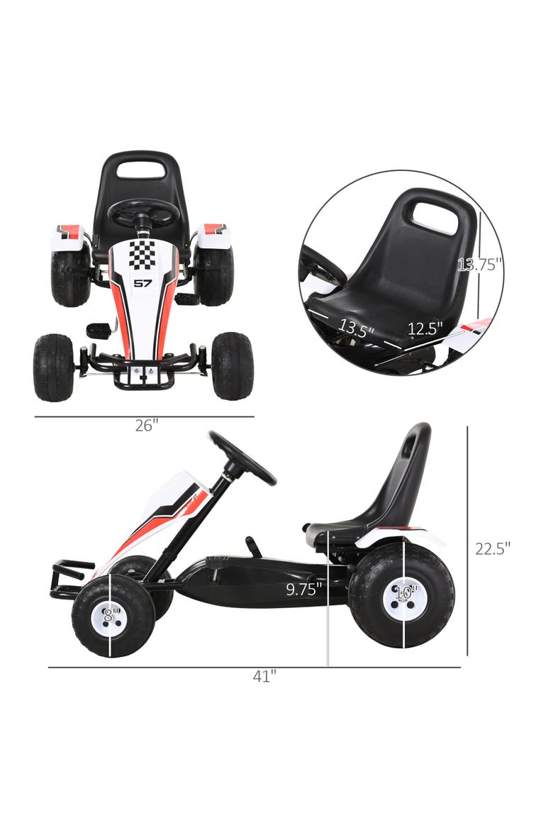 Kids Pedal Go Kart, Racing Style, Alternate, color, White
