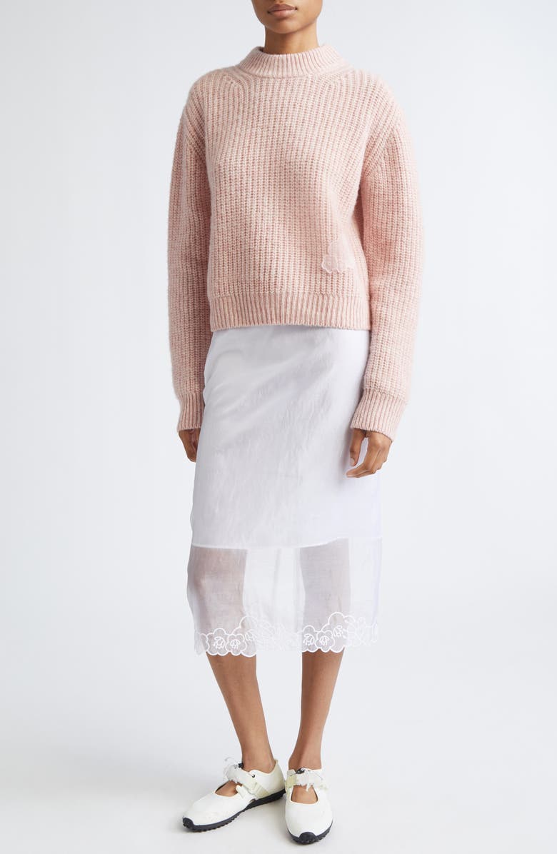 Cecilie Bahnsen Bega Floral Appliqué Wool Sweater, Alternate, color, Soft Pink