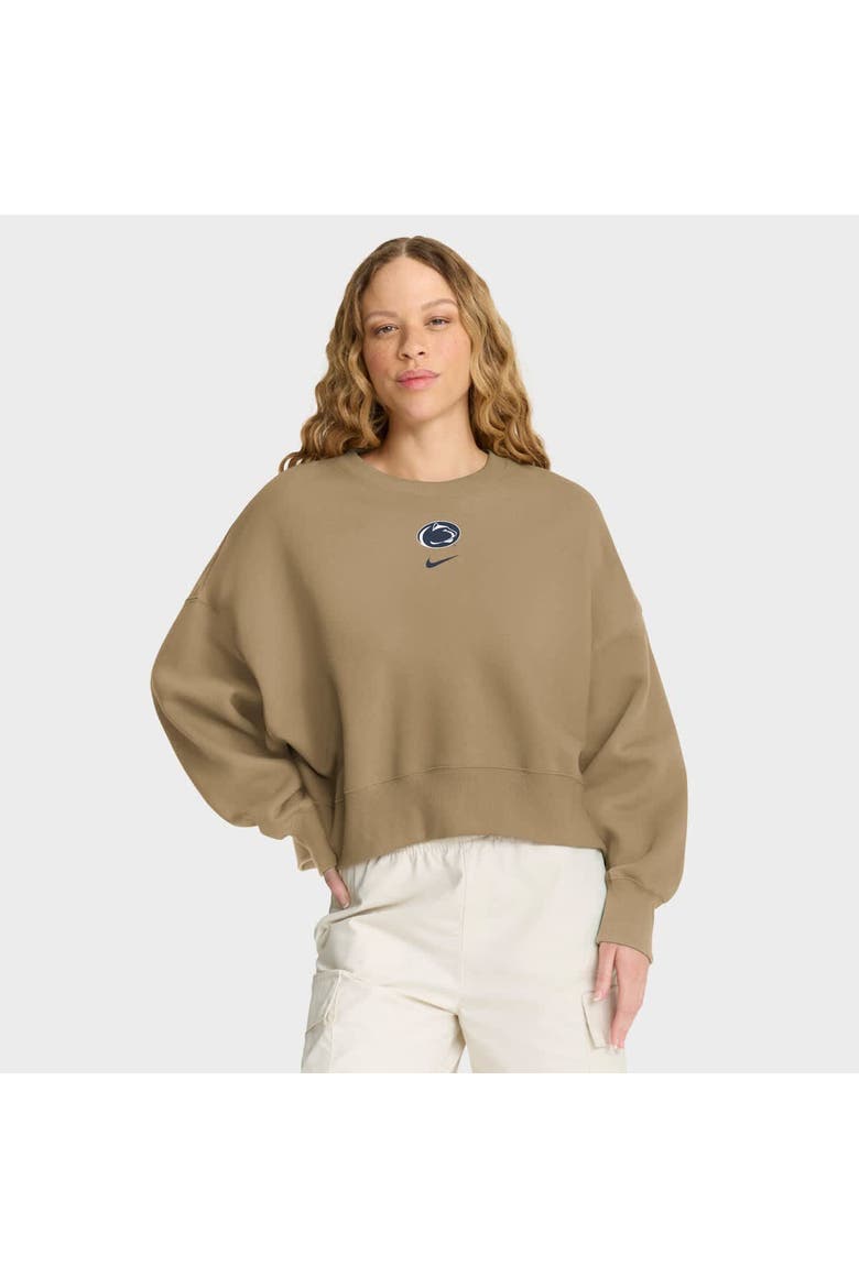 Women's Nike Tan Penn State Nittany Lions Oversized Phoenix 2-Hit Pullover Sweatshirt, Main, color, Tan