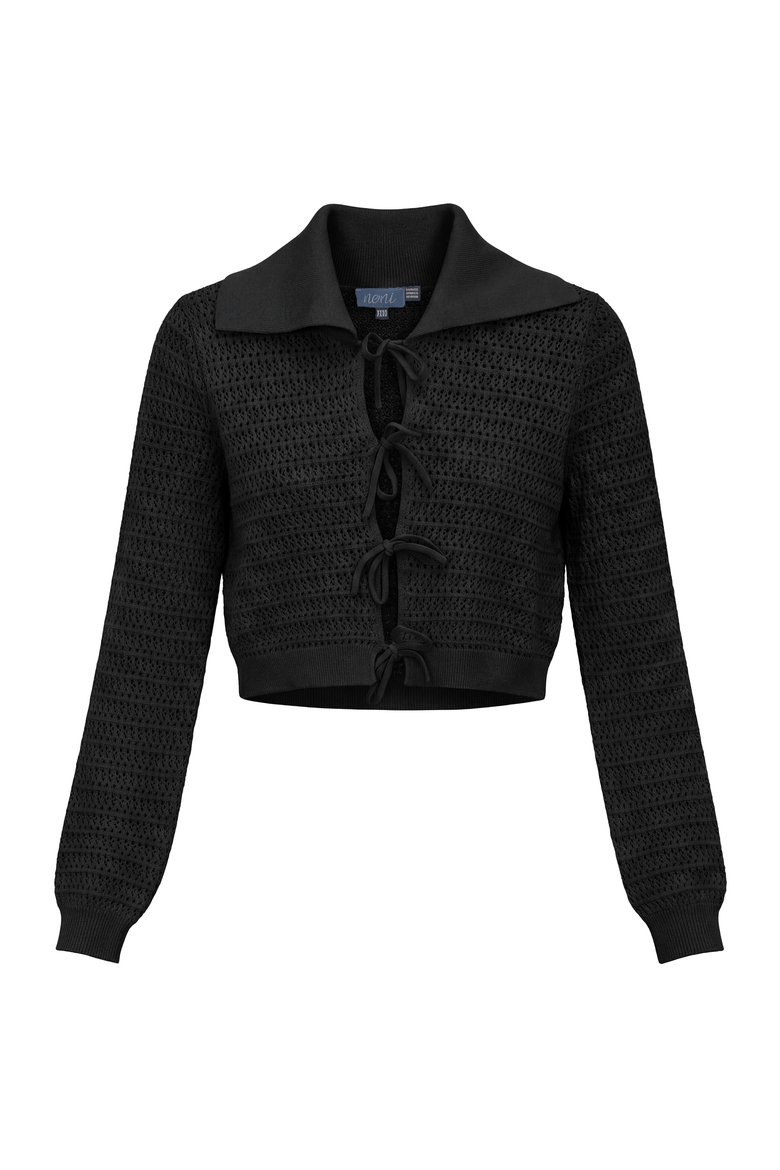 Eyelet Knit Lace-Up V-Neck Sweater, Main, color, Black