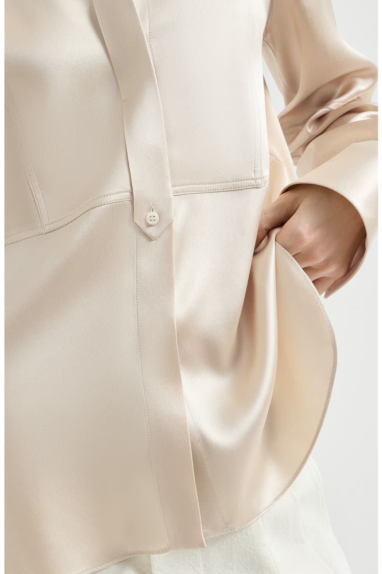 Stretch silk satin shirt with monili, Alternate, color, Sand