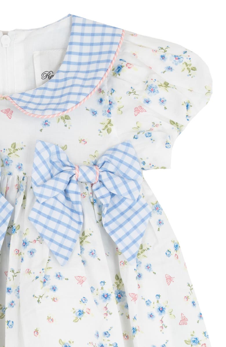 Rare Editions Check Peter Pan Collar Floral Babydoll Dress & Bloomers, Alternate, color, Blue