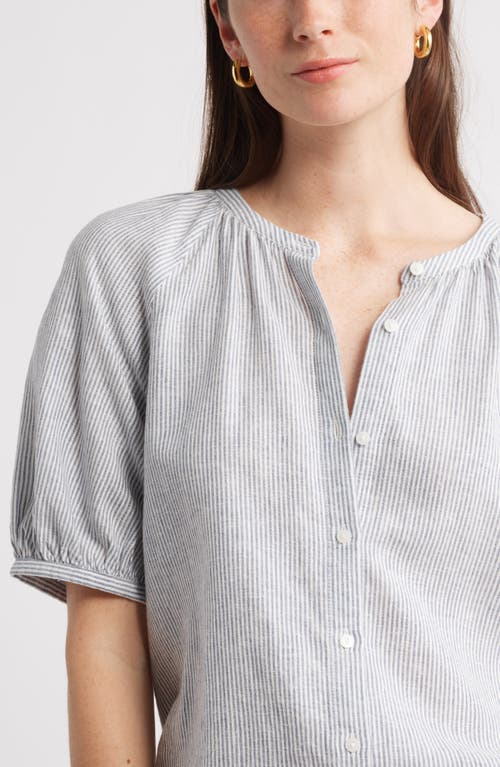 Caslon ® Stripe Linen Blend Puff Sleeve Top In White