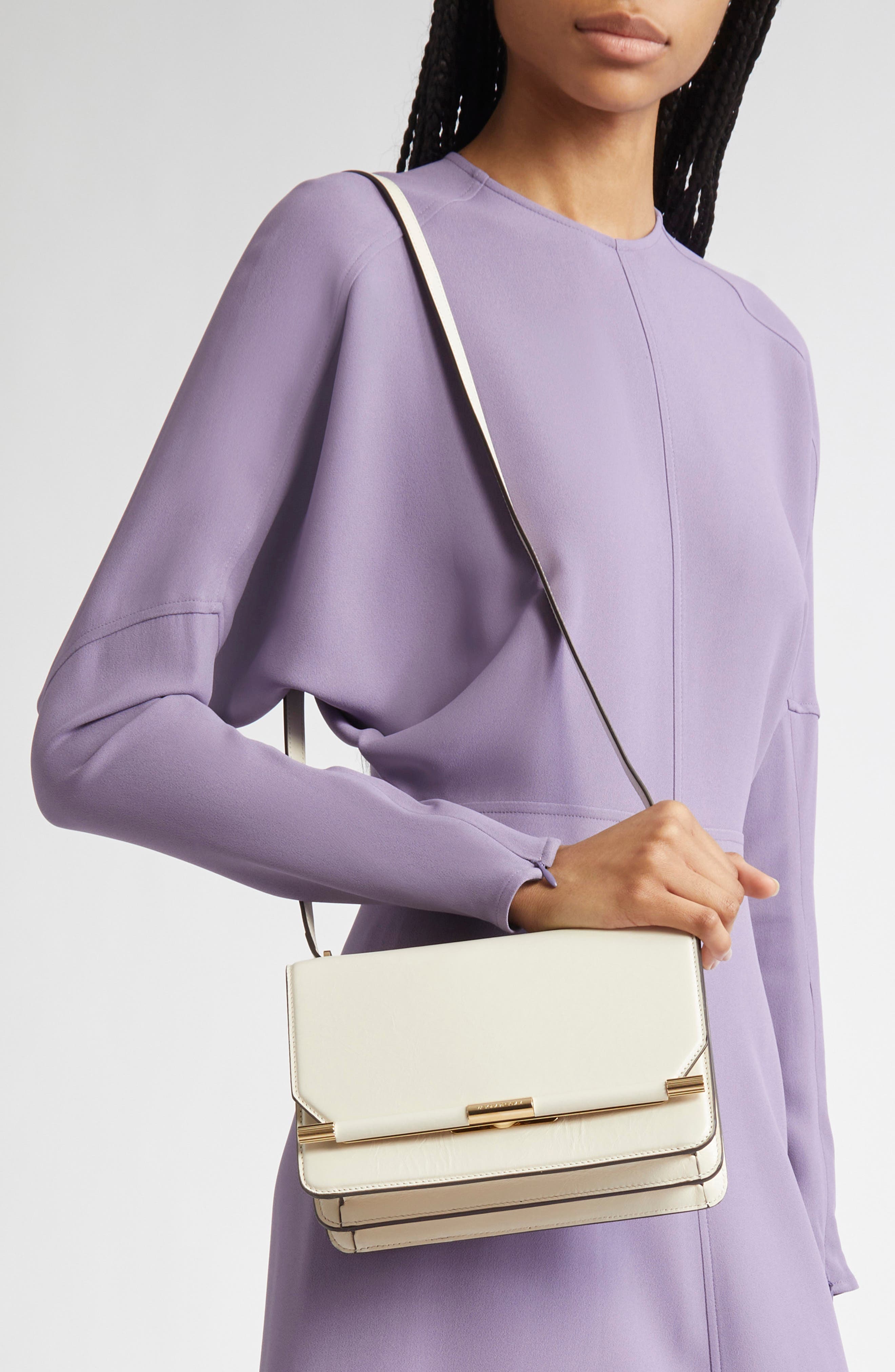 Victoria Beckham 202 Distressed Leather Shoulder Bag, Alternate, color, Ivory