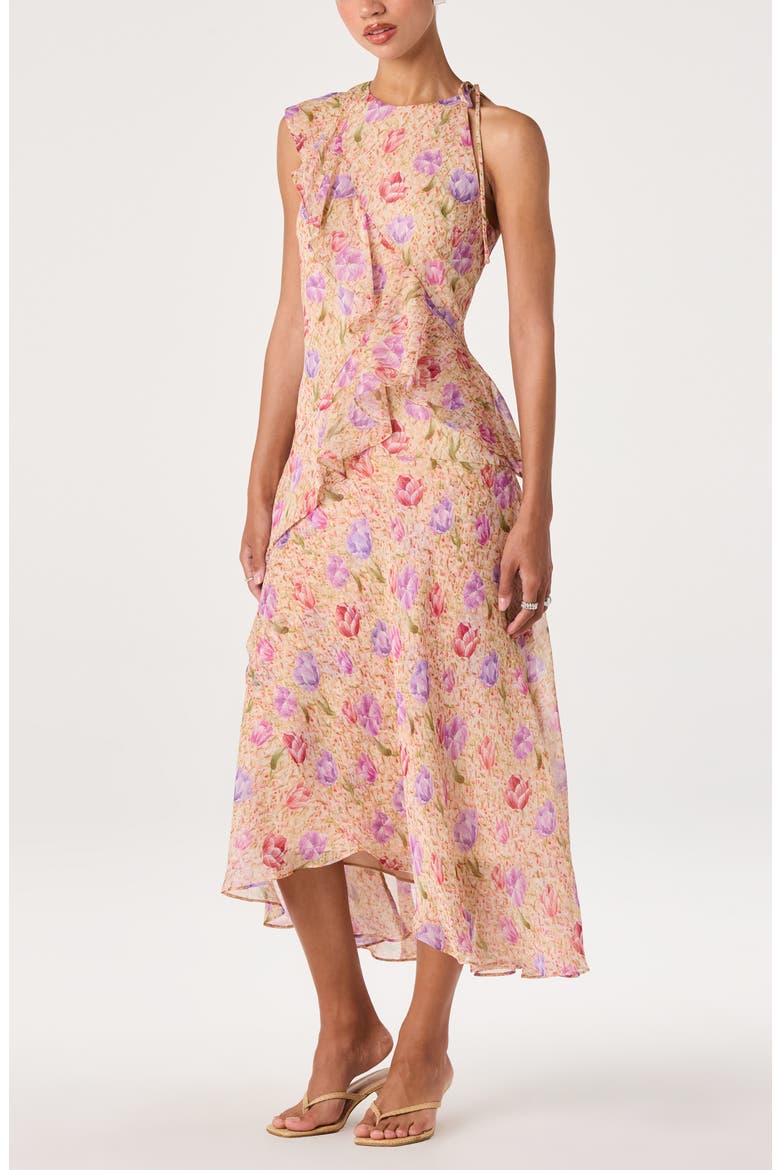 Angel Ruffle Midi Dress, Alternate, color, PEACH MULTI FLORAL