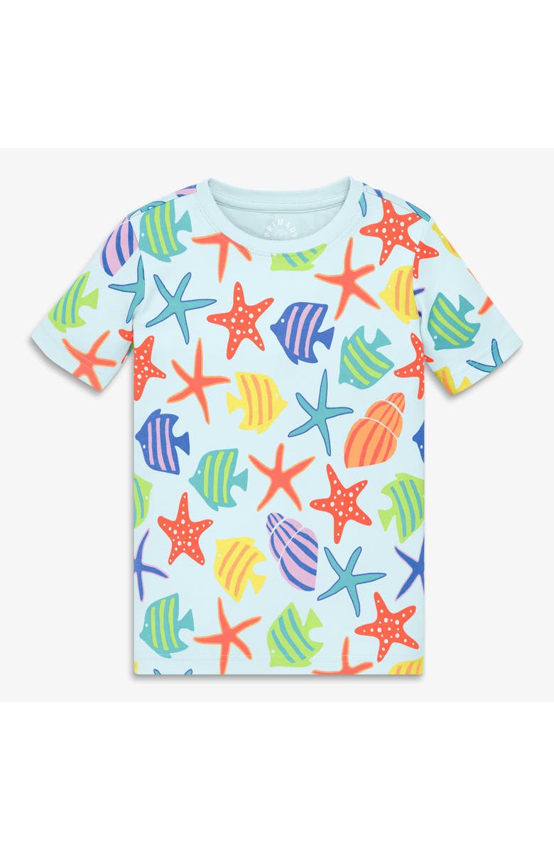 Primary Kids Organic Short Sleeve Pj Top In Seasonal Prints, Main, color, Saltwater Under The Sea