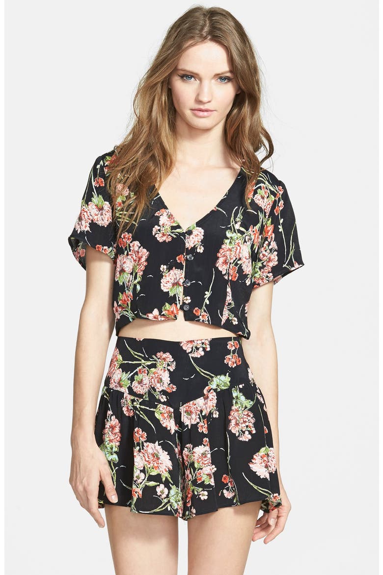 Floral Crop Top, Main, color, BLACK/ PINK