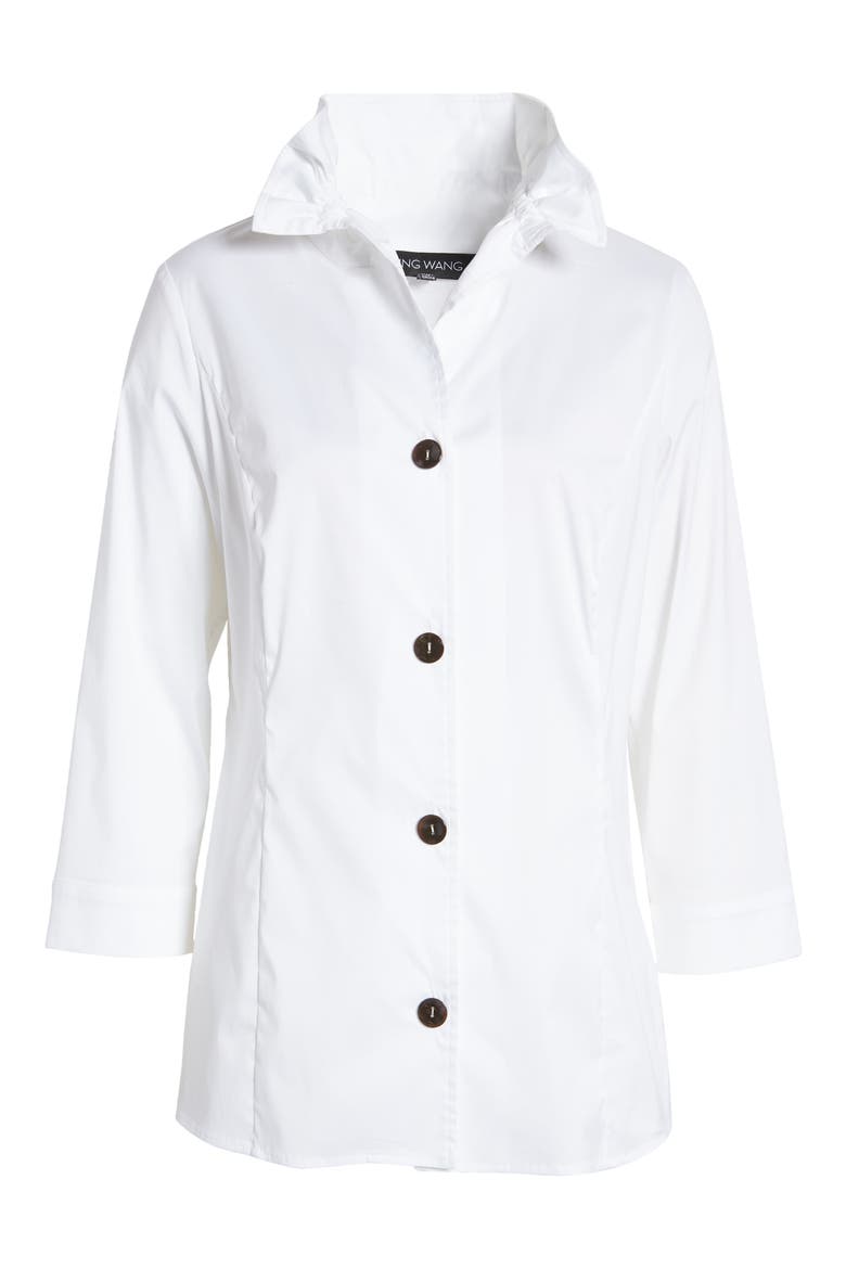 Ruffle Collar Cotton Poplin Blouse, Alternate, color, WHITE/BLACK