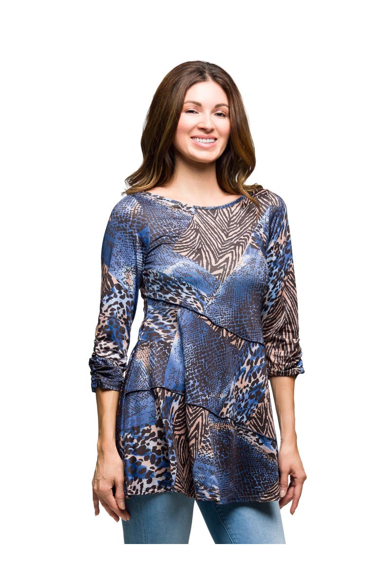 24seven Comfort Apparel Three Quarter Sleeve Tunic Top Animal Print, Alternate, color, Brown Multi