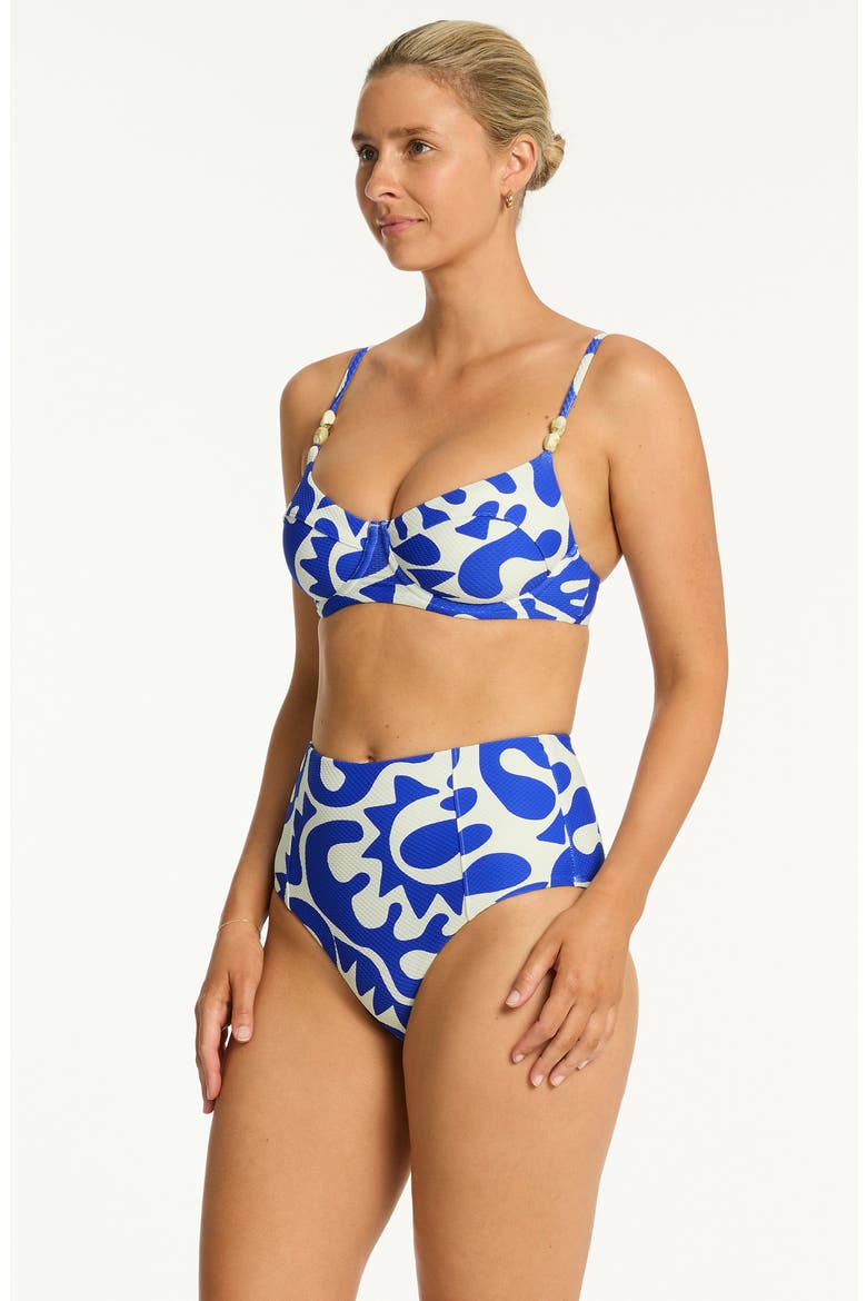 Seascape Panelled High Waist Bikini Bottoms, Alternate, color, BLUE