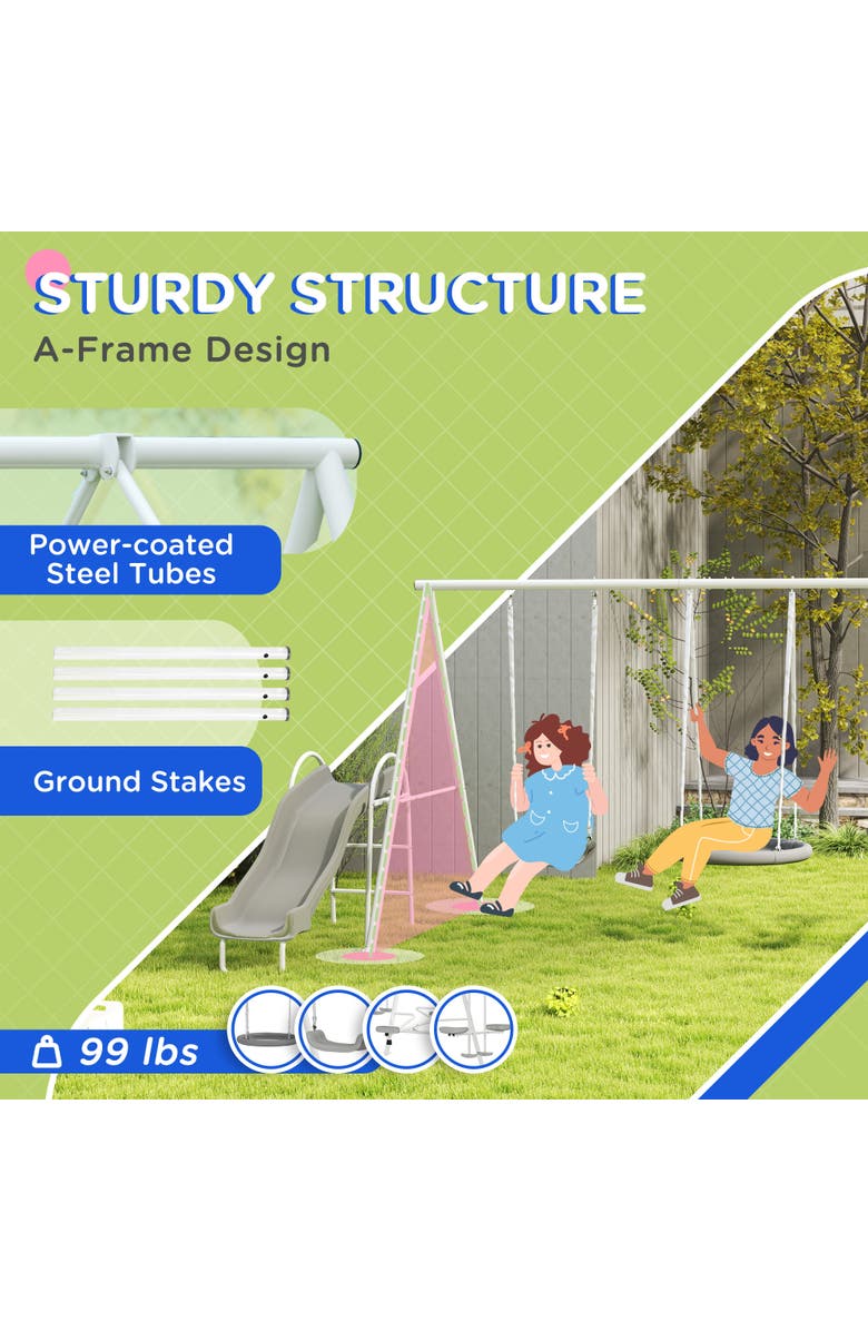 Outsunny 5-in-1 Backyard Swing Set with 29.5" Saucer Swing, Slide, Seesaw, Glider, Swing Seat, Alternate, color, 