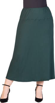 24seven Comfort Apparel Plus Size Comfortable Fit Elastic Waist Maxi Skirt