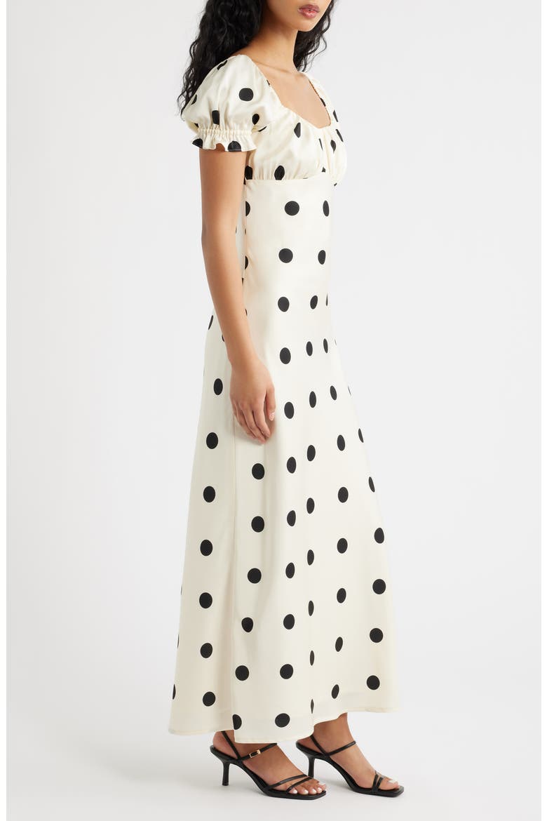 Keaton Dot Puff Sleeve Maxi Dress, Alternate, color, IVORY / BLACK POLKA DOT