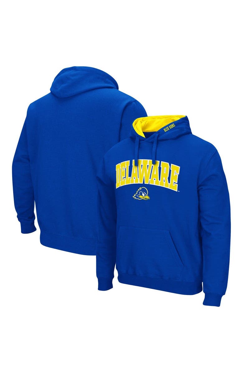 COLOSSEUM Men's Colosseum Royal Delaware Fightin' Blue Hens Arch and Logo Pullover Hoodie, Main, color, Royal
