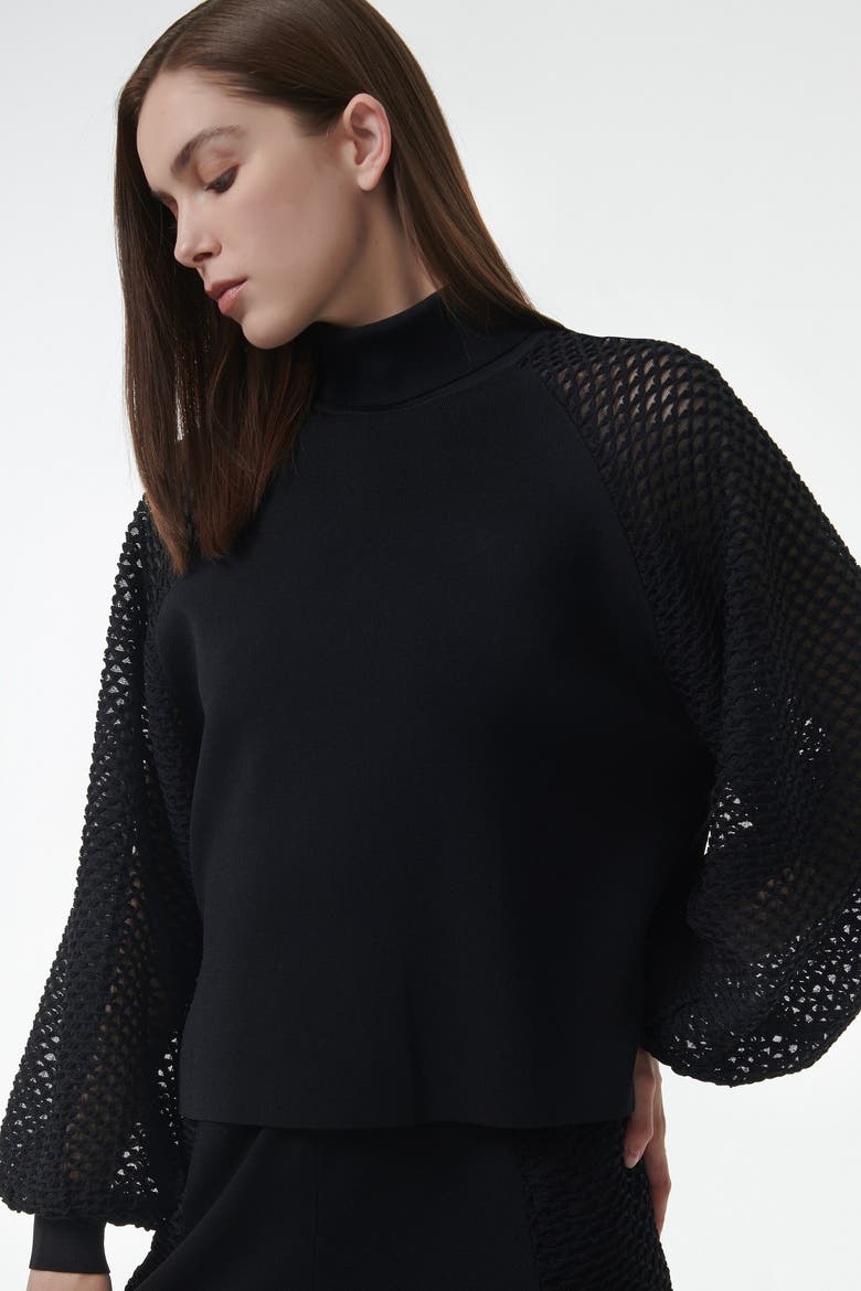 Mesh Sleeve Knitted Sweater, Alternate, color, Black
