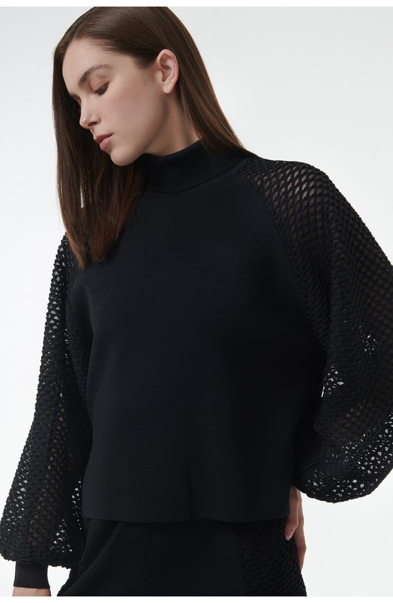 Leem Mesh Sleeve Knitted Sweater, Alternate, color, Black