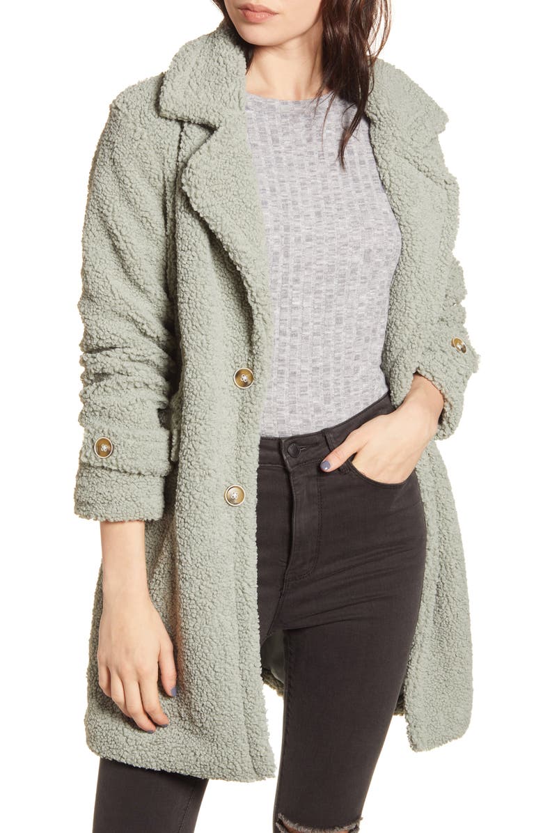 Woven Heart Faux Shearling Teddy Trench Coat, Main, color, 