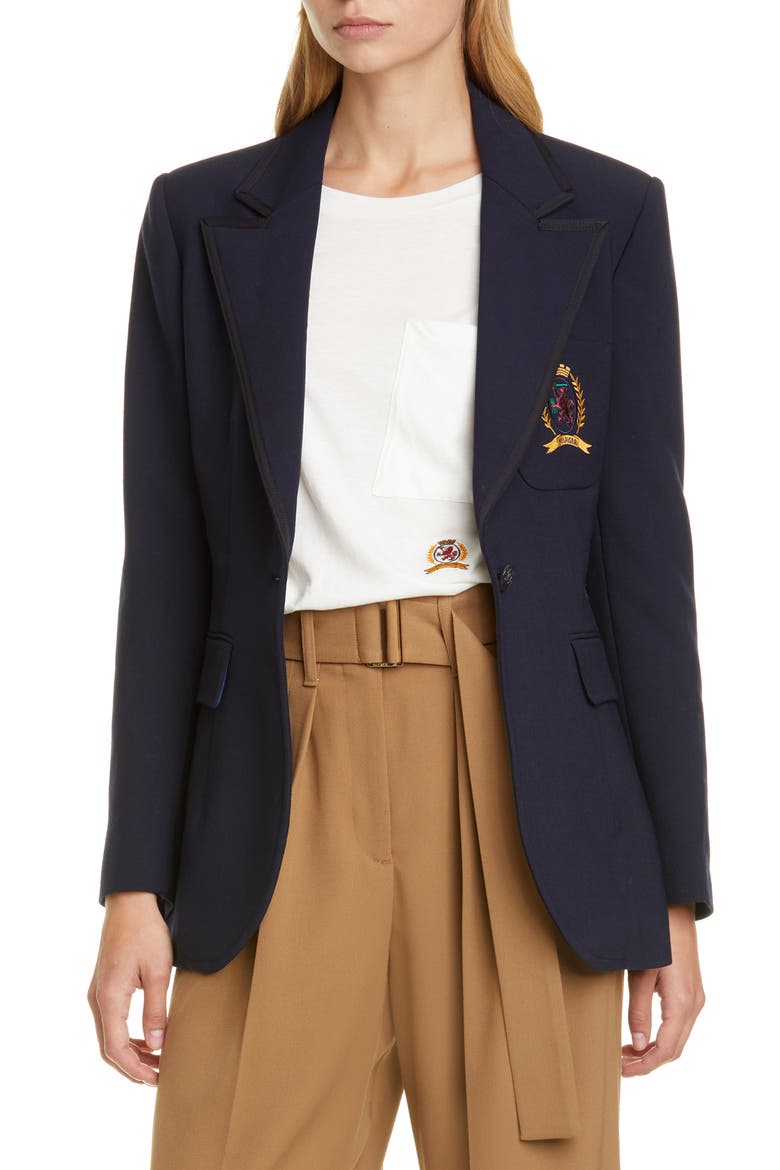 Crest Embroidered School Blazer, Main, color, DEEP WELL