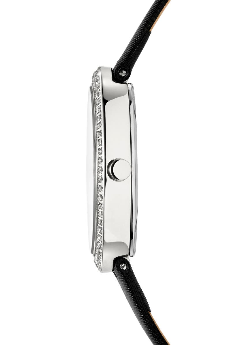 PORSAMO BLEU Women's Eloise Oval Guilloche Dial Topaz Leather Watch, Alternate, color, White/ Black