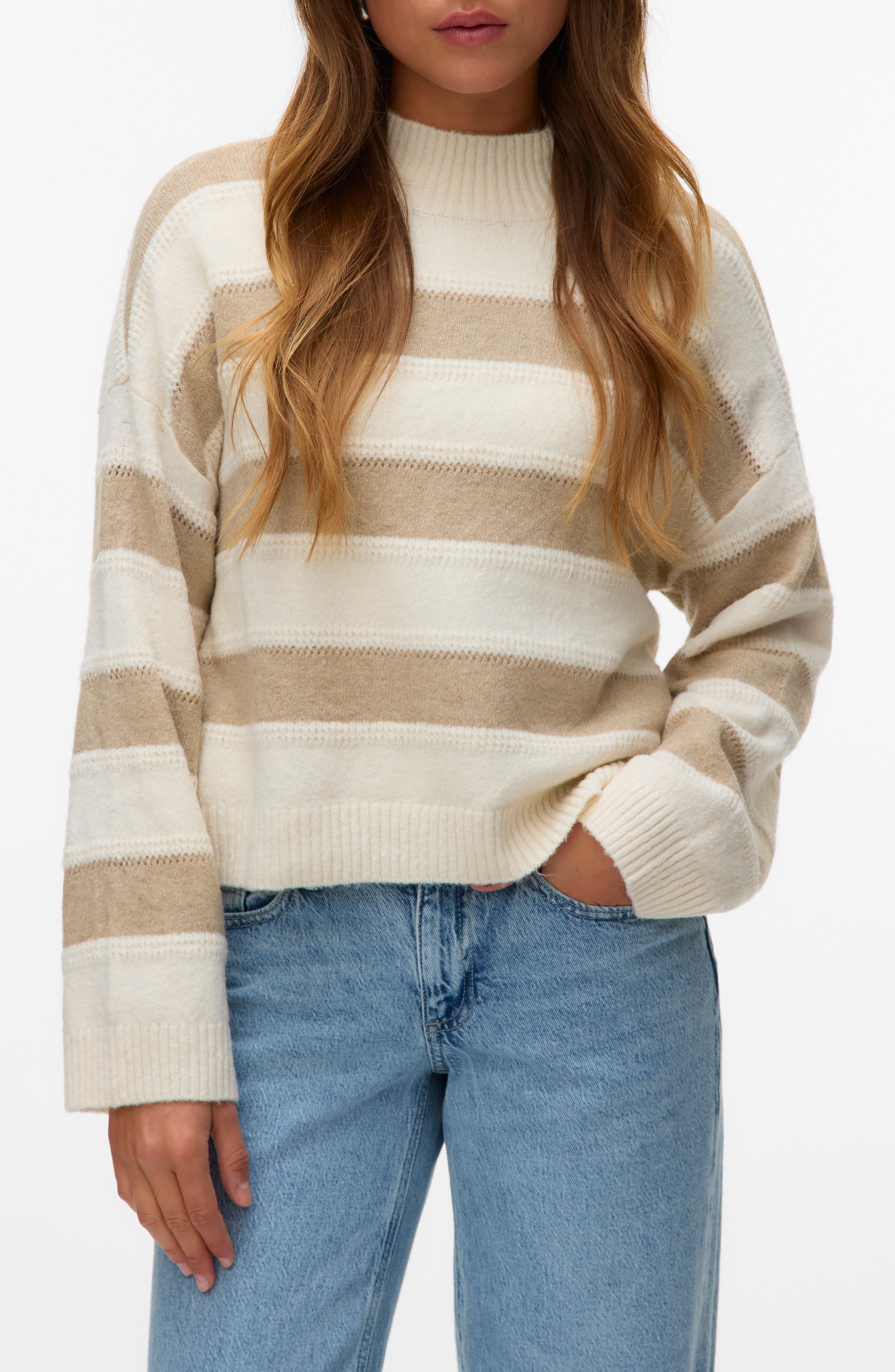 VERO MODA Inez Stripe Mock Neck Sweater