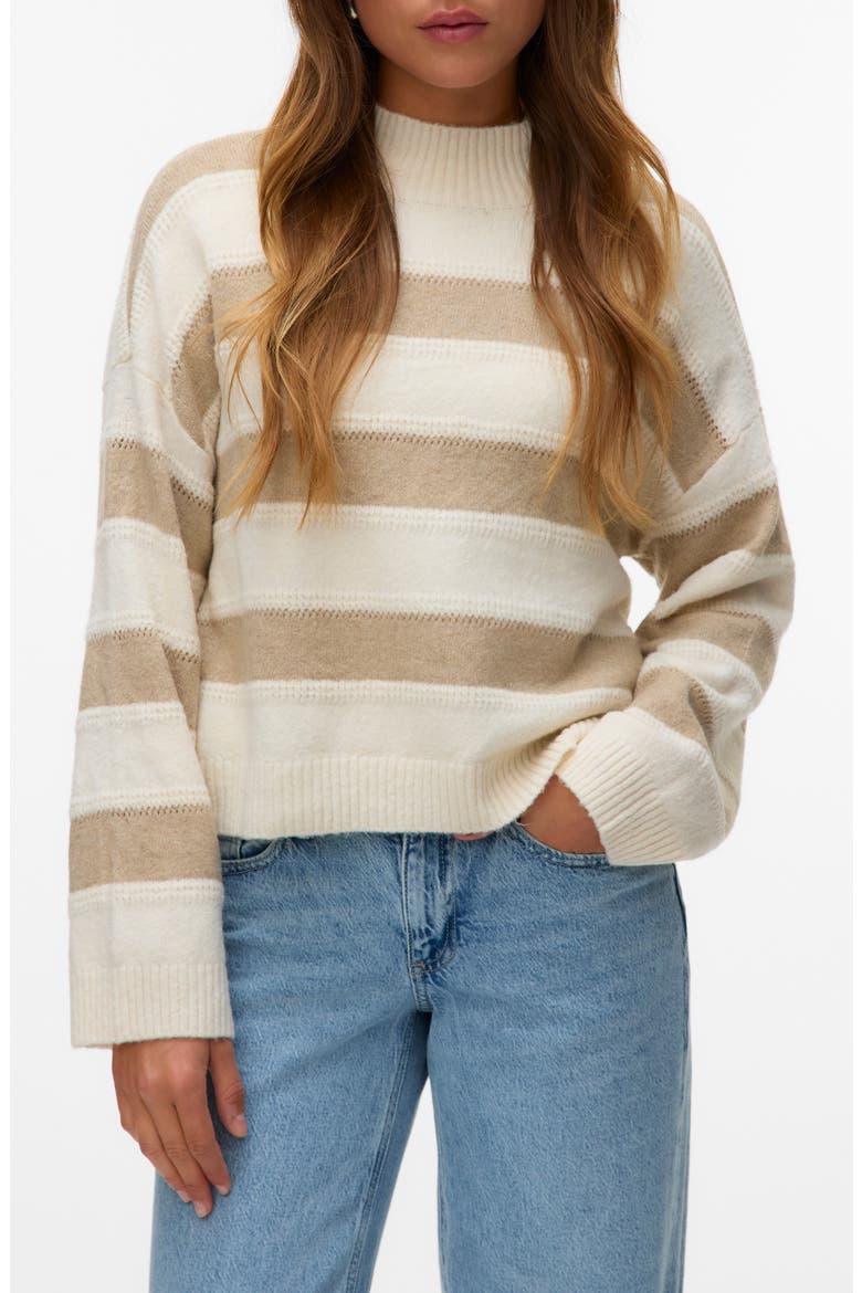 Inez Stripe Mock Neck Sweater, Main, color, BIRCH DETAIL W SILVER