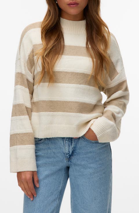 Inez Stripe Mock Neck Sweater