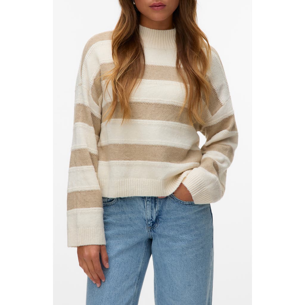 Vero Moda Inez Stripe Mock Neck Sweater In Brown