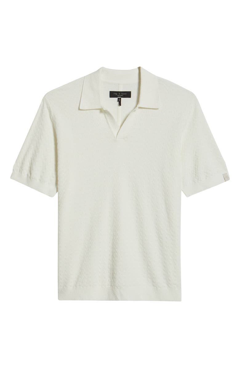 rag & bone Zuma Johnny Collar Chevron Terry Cloth Polo Sweater, Alternate, color, Chalk