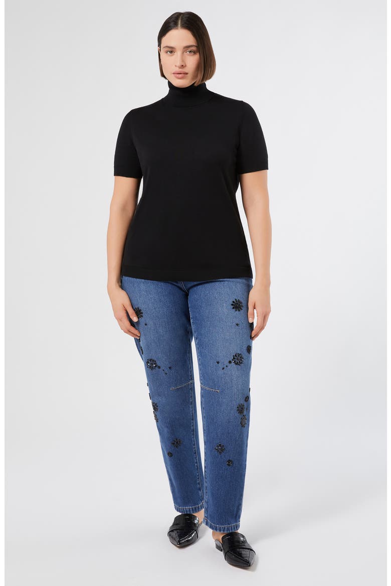Abile Short Sleeve Cotton & Modal Sweater, Alternate, color, BLACK