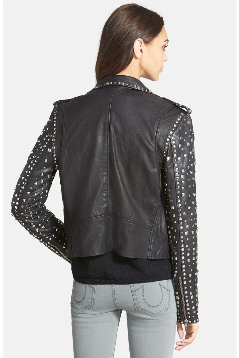 Vintage Studded Leather Jacket, Alternate, color, BLACK
