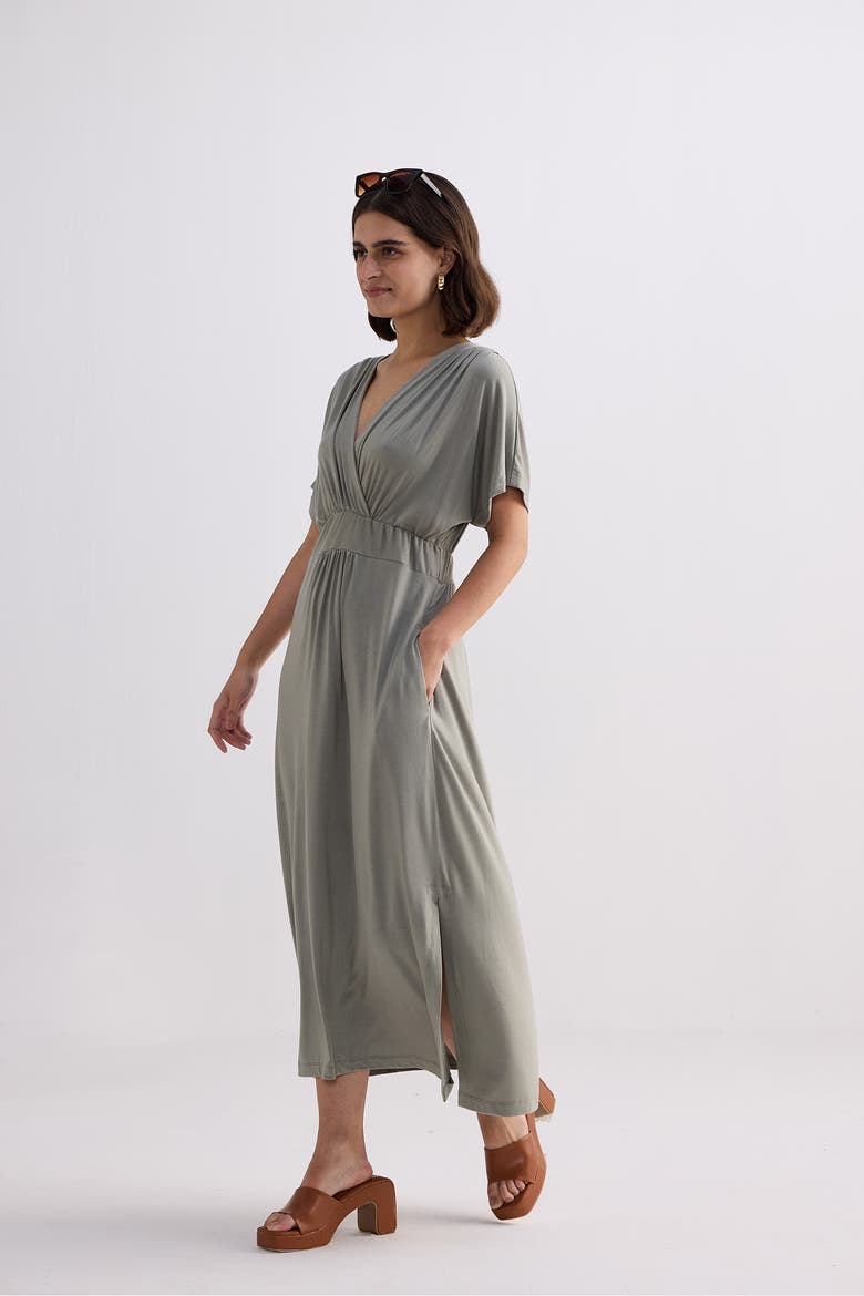 Flowy A-Line Maxi Dress with Side Slits, Alternate, color, Light Olive