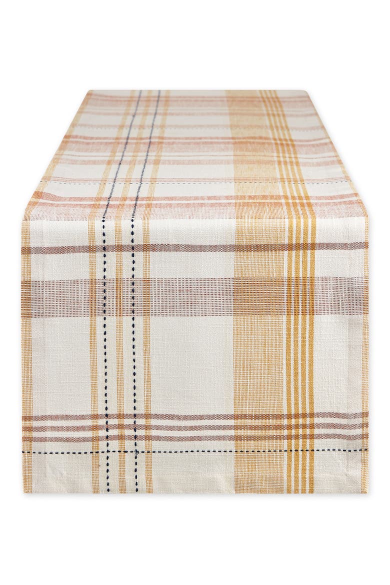 Veranda Plaid Table Runner, Main, color, ORANGE