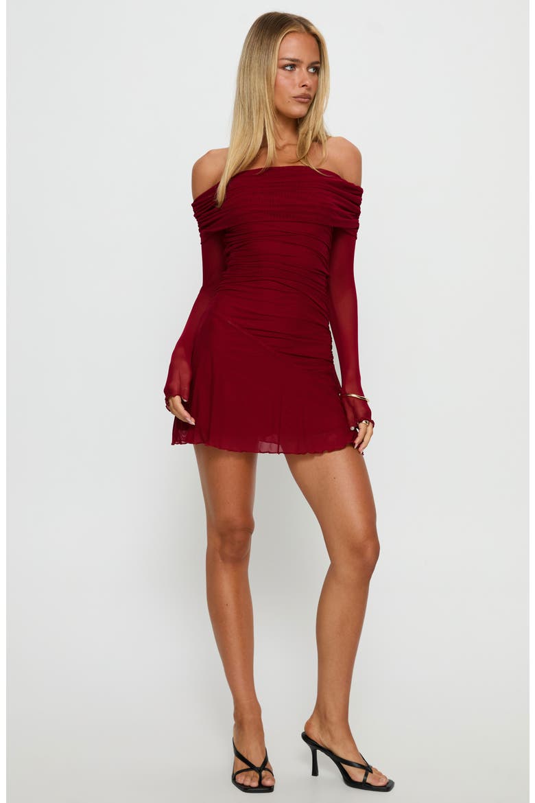 Koki Long Sleeve Off the Shoulder Minidress, Alternate, color, RED