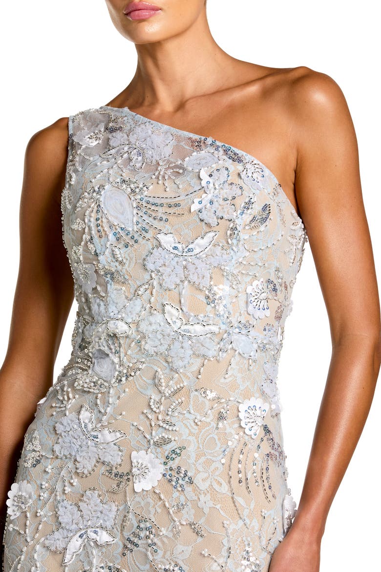 Petite One Shoulder Lace Embroidered A Line Gown, Alternate, color, Powder Blue