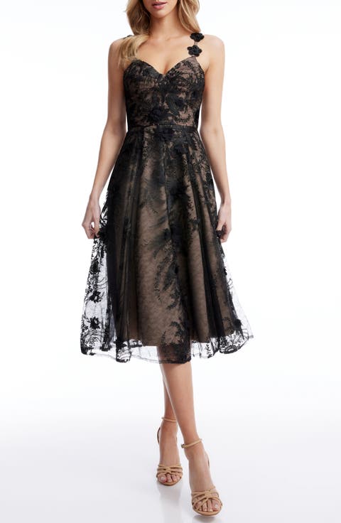 Maren Floral Lace Cocktail Midi Dress
