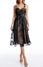 Dress the Population Maren Floral Lace Cocktail Midi Dress