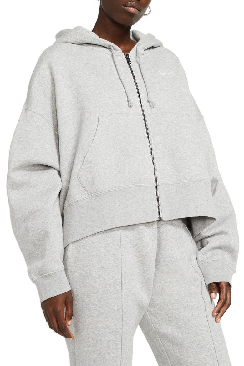 Sportswear Fleece Full Zip Hoodie, Main, color, DARK GREY HEATHER/ WHITE